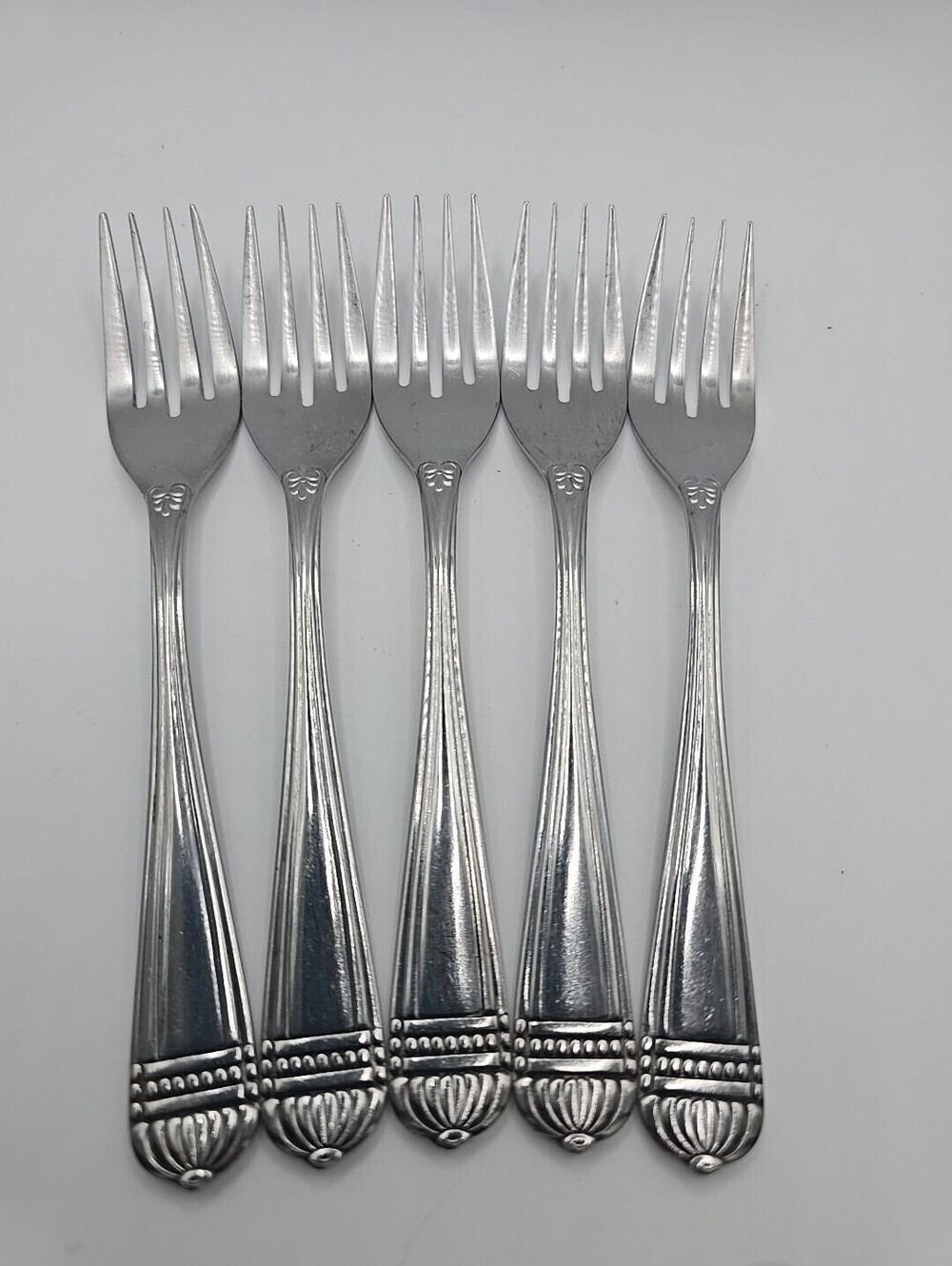 NATIONAL STAINLESS 5 Pieces Salad Fork Flatware Japan NST107 Unique Pattern GB